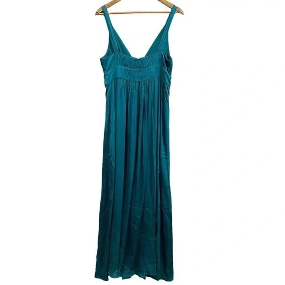 Banana Republic Teal Silk Blend Maxi Dress V-Neck Empire Waist Tall Size 12 - Picture 8 of 11